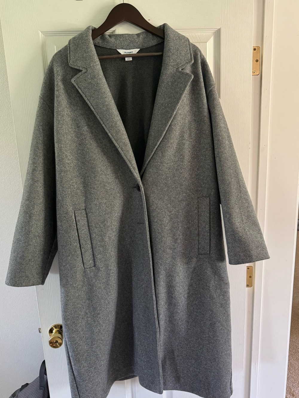 Old Navy Gray Long Wool-Blend Trench Coat